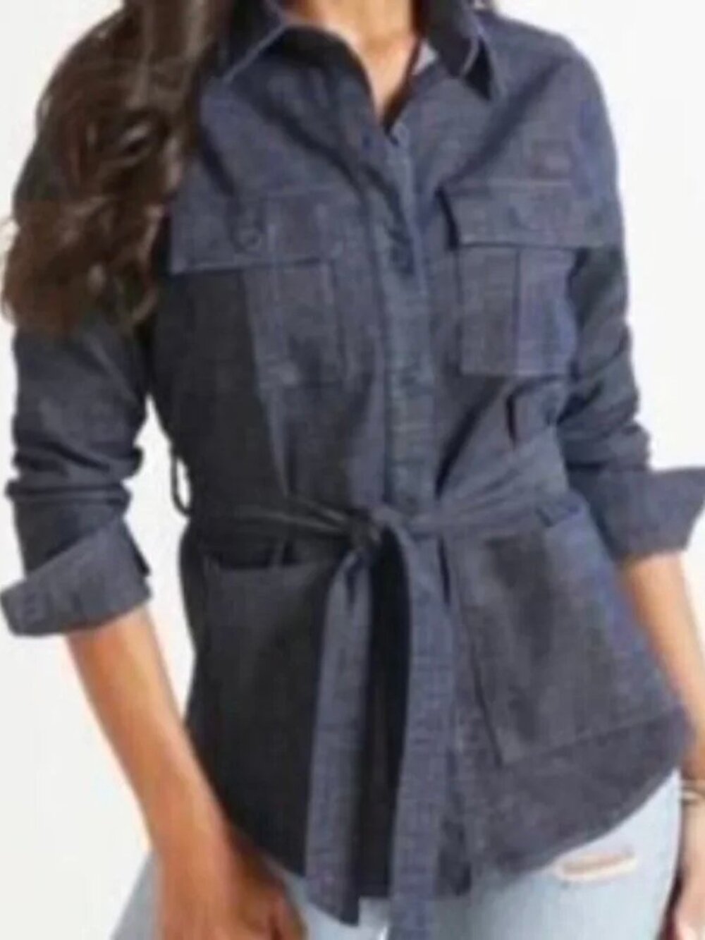 Anthropologie Level 99 Denim Belted Shacket